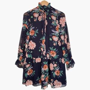 CYNTHIA STEFFE Cottagecore Floral Drop Waist Dress - Navy - Size 4